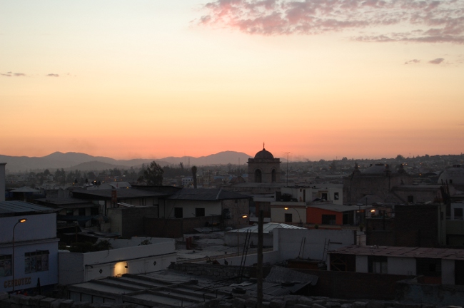 Sunset over Arequipa from our hostel roof A look at Arequipa from our hostel roof