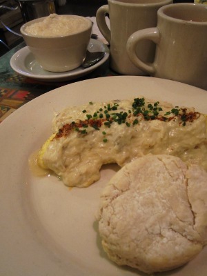 Crab meat omelette from Surrey's Juice Bar and Cafe in New Orleans, Louisiana