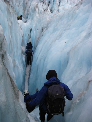 Descending Franz Josef Glacier in New Zealand