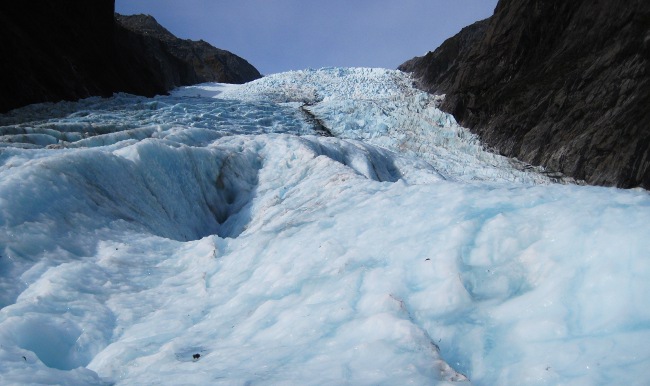 Looking up at Franz Josef Glacier in New Zealand