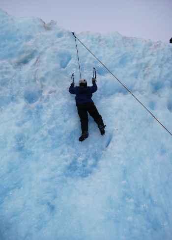 Megan's first climb on Franz Josef Glacier in New Zealand