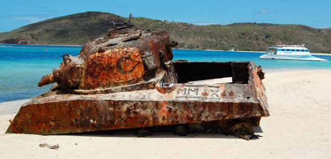 Tank on the beach at Culebra Island, Puerto Rico