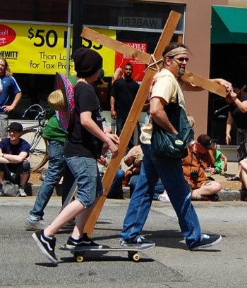 Jesus throwing out candy, Cherokee Street Festival, St. Louis, Missouri